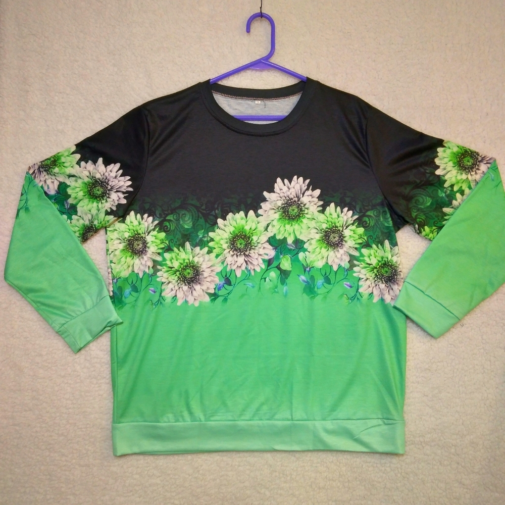 Silky, Colorful, Women's Floral Print Long Sleeve Blouse- XXL